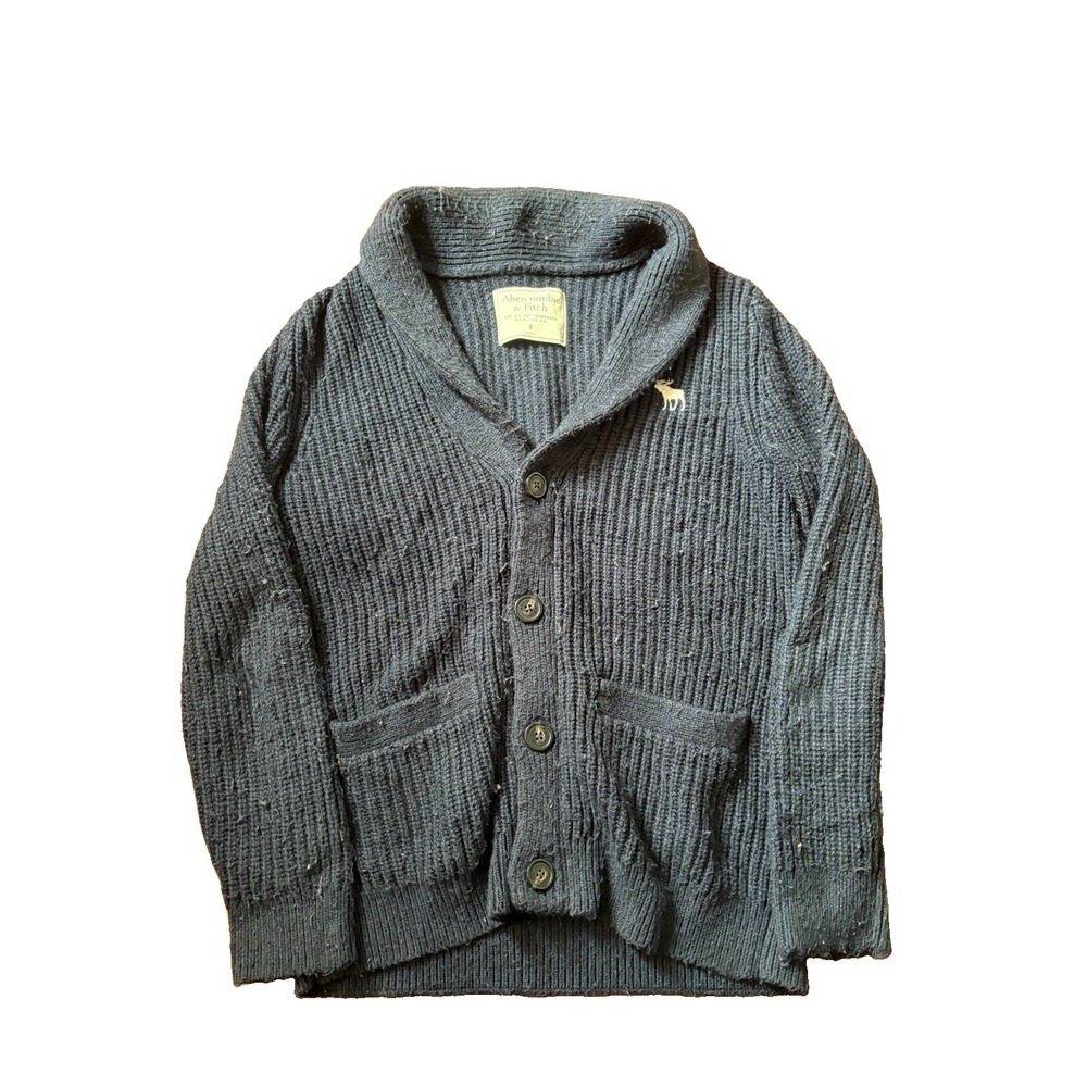 Abercrombie & Fitch Cardigan‎ Sweater Mens Small Blue Shawl Collar Pockets Fuzzy